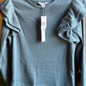NWT Nicole Miller Teal Ruffle Sleeve Blouse